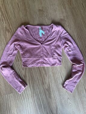 ALOLUX Pink Cropped Me Time V-Neck Cardigan